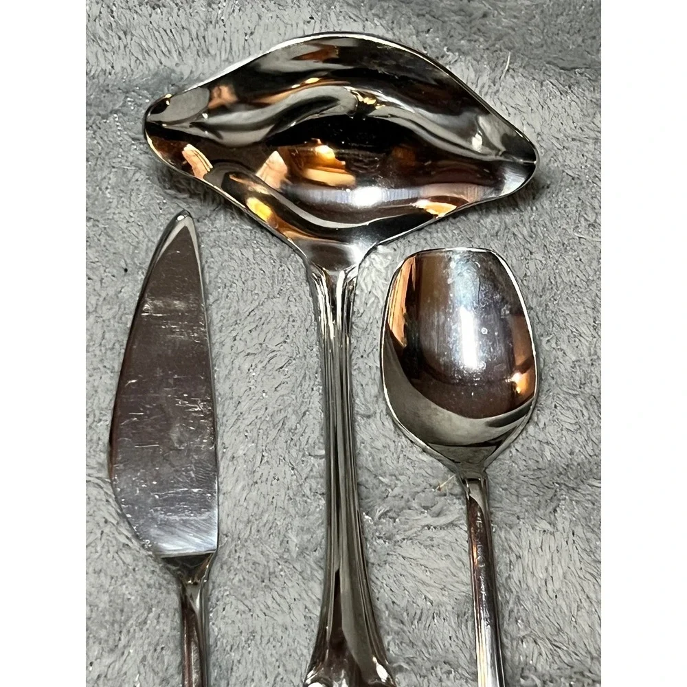 Eldan Japan Ornate Rococo Style Stainless Serving Set 3pc Vintage Made in Japan